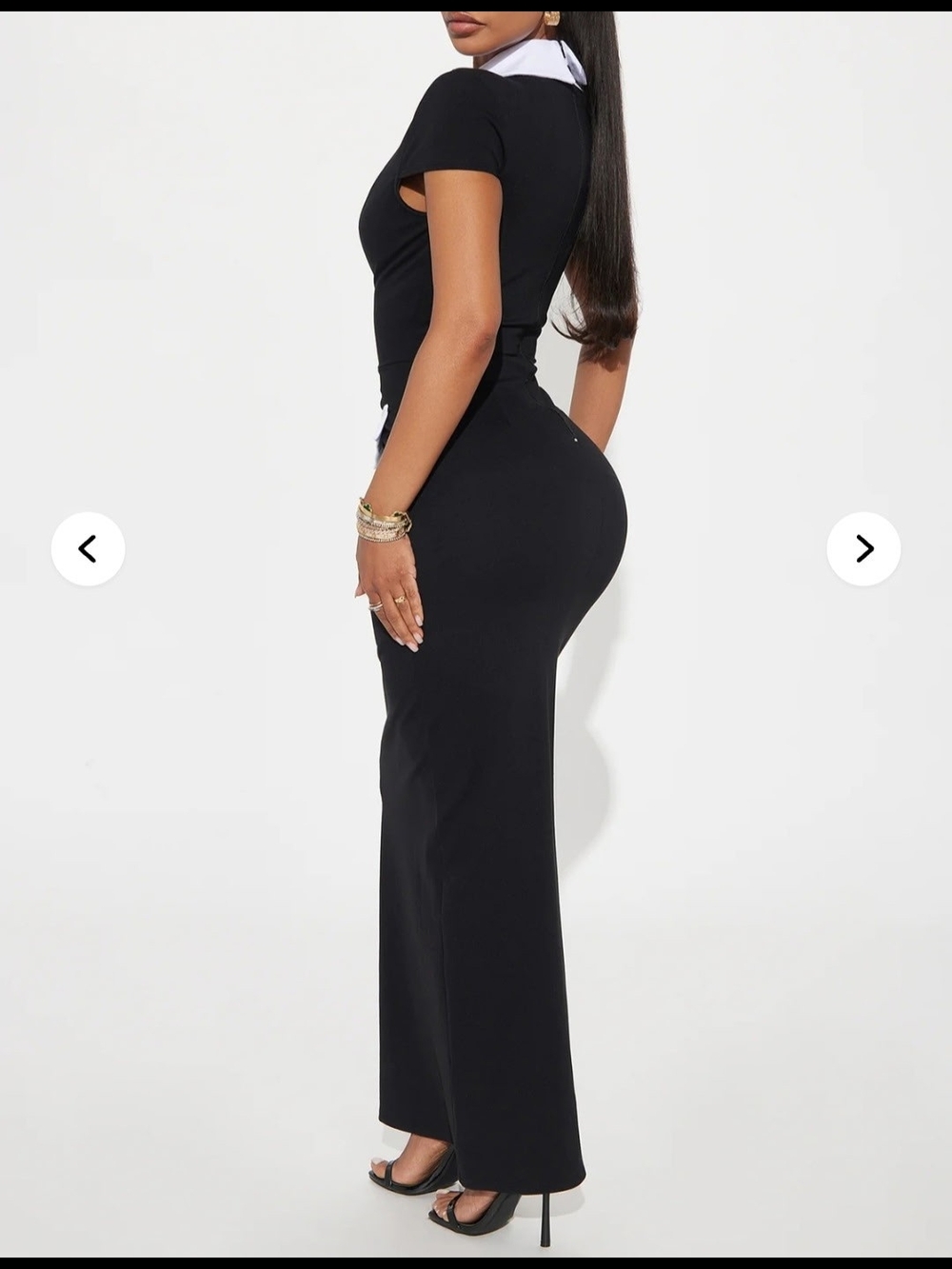 Fashion Nova Black Maxi Dress with White Collar & Pocket Trim - Picture 3 of 3